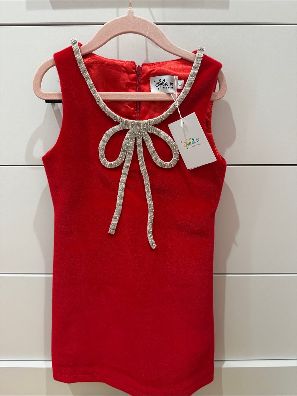 Lola + The Boys Red Sleeveless Dress with Sparkling Silver Bow